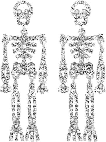 Rhinestone Skeleton Earrings Halloween Crystal Skull Dangle Earrings Gothic Skull Halloween Theme Earring Accessories Jewelry Gift in Saudi Arabia