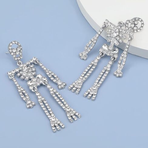 Rhinestone Skeleton Earrings Halloween Crystal Skull Dangle Earrings Gothic Skull Halloween Theme Earring Accessories Jewelry Gift in Saudi Arabia