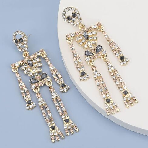 Rhinestone Skeleton Earrings Halloween Crystal Skull Dangle Earrings Gothic Skull Halloween Theme Earring Accessories Jewelry Gift in Saudi Arabia
