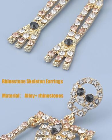Rhinestone Skeleton Earrings Halloween Crystal Skull Dangle Earrings Gothic Skull Halloween Theme Earring Accessories Jewelry Gift in Saudi Arabia