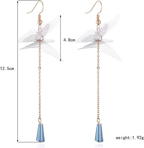 Temperament Long Butterfly Chain Tassel Drop Dangle Earrings for Women Asymmetric Butterfly Pearl Circle Pendants Earrings for Girls Colored Tulle Butterfly Wings Earrings in Kuwait
