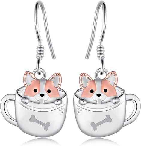 Corgi Earrings 925 Sterling Silver Cup Dog Dangle Earrings Cute Animal Corgi Jewelry Gift for Women Girls Daughter in Kuwait