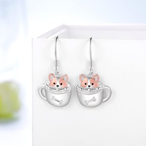 Corgi Earrings 925 Sterling Silver Cup Dog Dangle Earrings Cute Animal Corgi Jewelry Gift for Women Girls Daughter in Kuwait