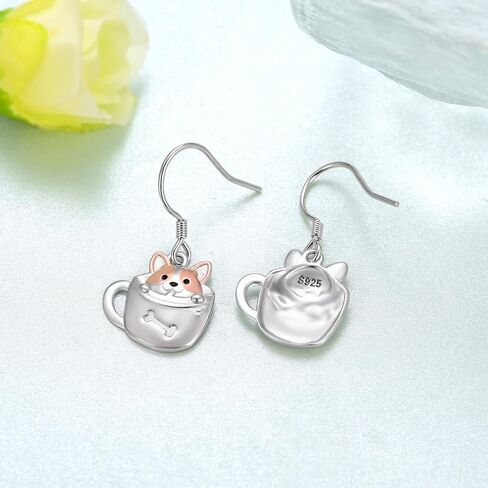 Corgi Earrings 925 Sterling Silver Cup Dog Dangle Earrings Cute Animal Corgi Jewelry Gift for Women Girls Daughter in Kuwait