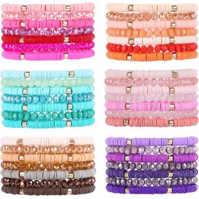 FINZOR 24-42Pcs Bohemian Multi-Layer Beaded Stacking Statement Bracelets Versatile Strand Stretch Sparkly Crystal Beads & Heishi Bracelet Cuff Bangle Set for Women in Saudi Arabia