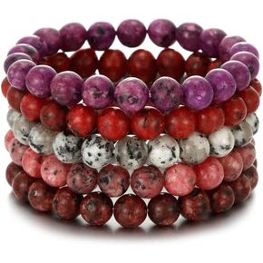 BOMAIL 5PCS 8mm Semi-Precious Gemstone Bracelet for Women Men Reiki Healing Crystal Beaded Bracelets Stretch Round Beaded Bracelet Unisex Jewelry Gifts