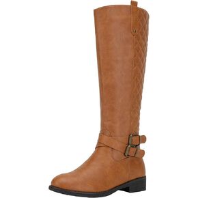 Vepose Women's Knee High Riding Boots with Buckle and Inside Zipper | Casual fashion boots, smooth tall shaft, round toe, low block heel and cushioned insole for jeans, skirts and work looks in Kuwait