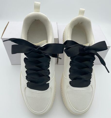 LHXVQZW Satin Ribbon Shoelaces 2 Pairs,3/4'' Wide Flat Shoe Laces for Women Girls Sneakers Shoes Boots Shoe Strings in Kuwait