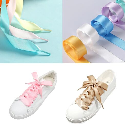 LHXVQZW Satin Ribbon Shoelaces 2 Pairs,3/4'' Wide Flat Shoe Laces for Women Girls Sneakers Shoes Boots Shoe Strings in Kuwait