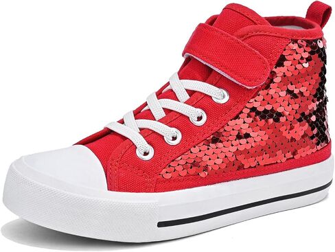 Zoroadke Kids Sparkle Sequins High Top Casual Adjustable Strap Canvas Shoes Girls and Boys Glitter Sneakers in Saudi Arabia