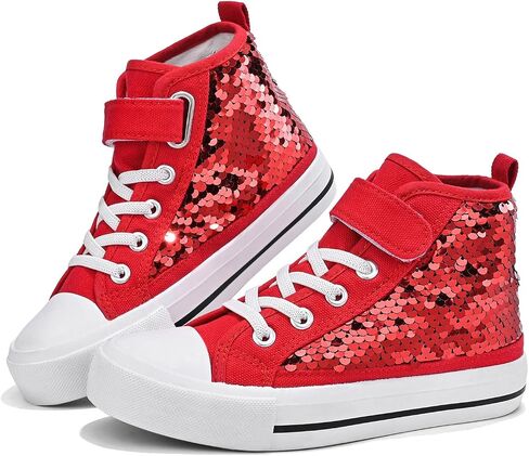 Zoroadke Kids Sparkle Sequins High Top Casual Adjustable Strap Canvas Shoes Girls and Boys Glitter Sneakers in Saudi Arabia