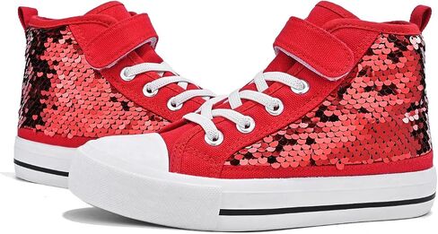 Zoroadke Kids Sparkle Sequins High Top Casual Adjustable Strap Canvas Shoes Girls and Boys Glitter Sneakers in Saudi Arabia