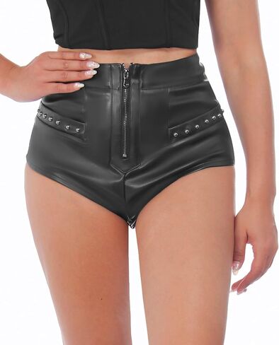 RAMISU Women Faux Leather Shorts, High Waisted Sexy Shorts with Rivet PU Hot Pants Clubwear in Saudi Arabia