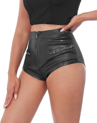 RAMISU Women Faux Leather Shorts, High Waisted Sexy Shorts with Rivet PU Hot Pants Clubwear in Saudi Arabia