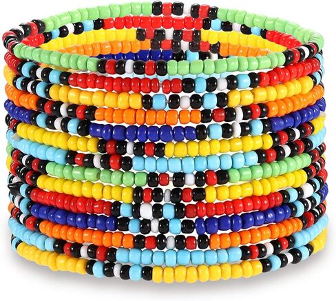 HEIDKRUEGER Bead Stretch Bracelets Independence Colorful Tiny Beaded Stackable Vsco Bracelets Boho Summer Vacation Adjustable Bangle Bracelet for Women Girls 14Pcs in Saudi Arabia