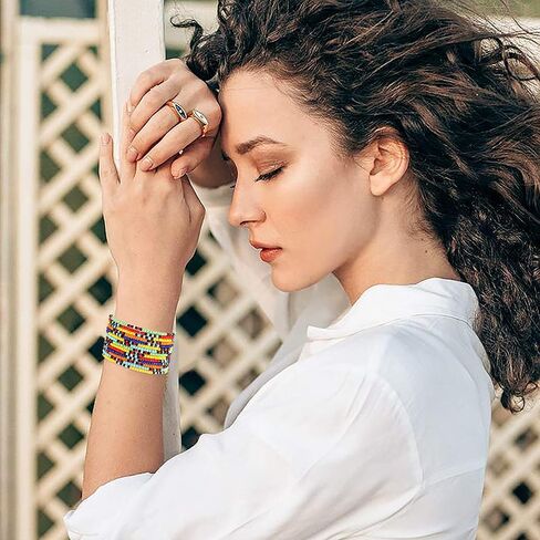 HEIDKRUEGER Bead Stretch Bracelets Independence Colorful Tiny Beaded Stackable Vsco Bracelets Boho Summer Vacation Adjustable Bangle Bracelet for Women Girls 14Pcs in Saudi Arabia