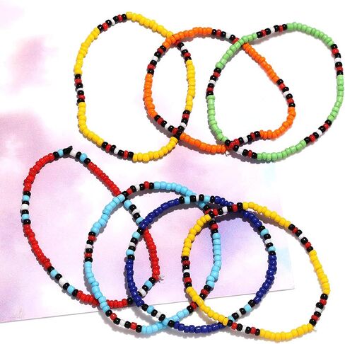 HEIDKRUEGER Bead Stretch Bracelets Independence Colorful Tiny Beaded Stackable Vsco Bracelets Boho Summer Vacation Adjustable Bangle Bracelet for Women Girls 14Pcs in Saudi Arabia