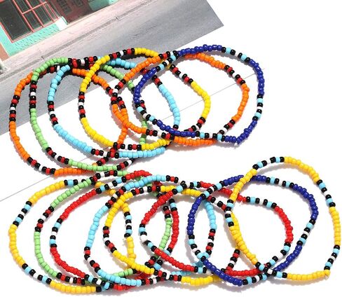 HEIDKRUEGER Bead Stretch Bracelets Independence Colorful Tiny Beaded Stackable Vsco Bracelets Boho Summer Vacation Adjustable Bangle Bracelet for Women Girls 14Pcs in Saudi Arabia