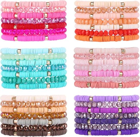 FINZOR 24-42Pcs Bohemian Multi-Layer Beaded Stacking Statement Bracelets Versatile Strand Stretch Sparkly Crystal Beads & Heishi Bracelet Cuff Bangle Set for Women in Saudi Arabia