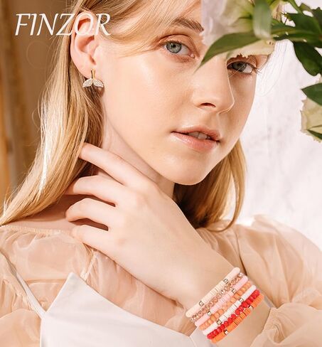 FINZOR 24-42Pcs Bohemian Multi-Layer Beaded Stacking Statement Bracelets Versatile Strand Stretch Sparkly Crystal Beads & Heishi Bracelet Cuff Bangle Set for Women in Saudi Arabia