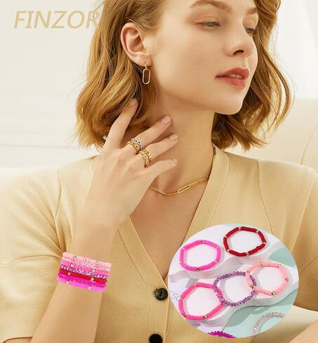 FINZOR 24-42Pcs Bohemian Multi-Layer Beaded Stacking Statement Bracelets Versatile Strand Stretch Sparkly Crystal Beads & Heishi Bracelet Cuff Bangle Set for Women in Saudi Arabia