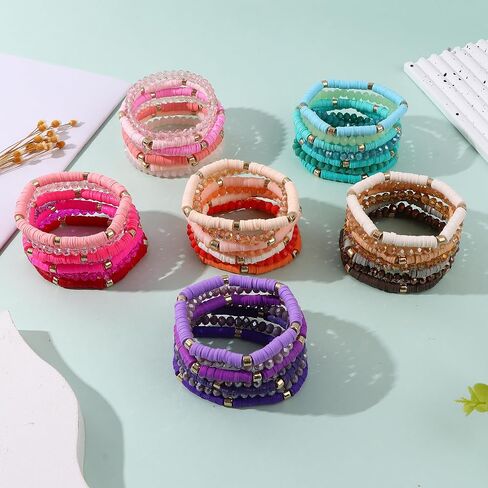 FINZOR 24-42Pcs Bohemian Multi-Layer Beaded Stacking Statement Bracelets Versatile Strand Stretch Sparkly Crystal Beads & Heishi Bracelet Cuff Bangle Set for Women in Saudi Arabia