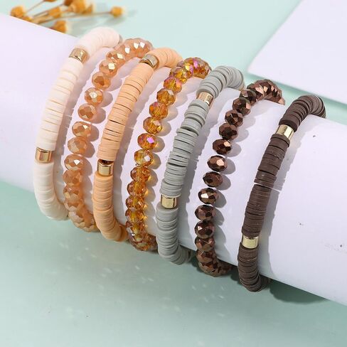 FINZOR 24-42Pcs Bohemian Multi-Layer Beaded Stacking Statement Bracelets Versatile Strand Stretch Sparkly Crystal Beads & Heishi Bracelet Cuff Bangle Set for Women in Saudi Arabia