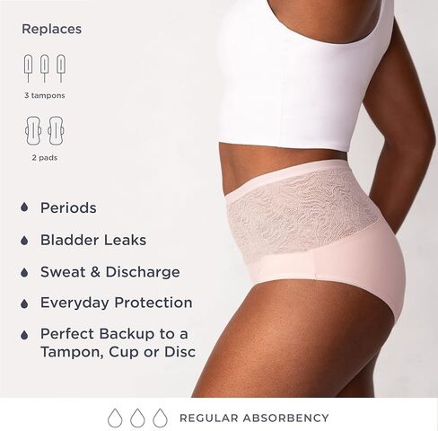 سالت ملابس داخلية قابلة لإعادة الاستخدام - مريحة ورفيعة وتبقيك جافًا من جميع التسربات (ملابس داخلية عالية الخصر من الدانتيل، مقاس X-Large، أحمر خدود كوارتز) in Kuwait