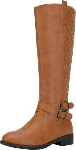 Vepose Women's Knee High Riding Boots with Buckle and Inside Zipper | Casual fashion boots, smooth tall shaft, round toe, low block heel and cushioned insole for jeans, skirts and work looks in Saudi Arabia