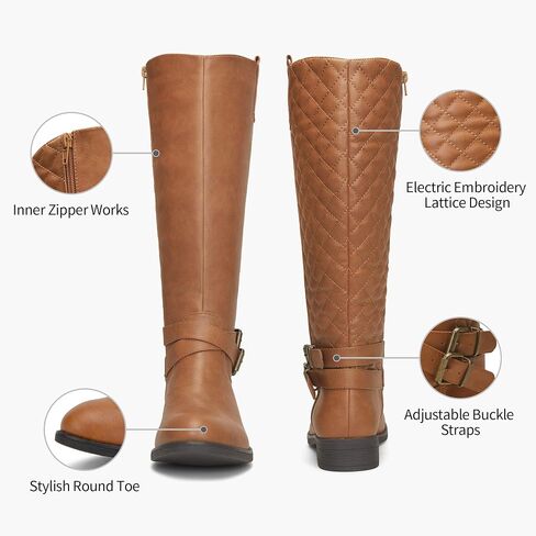 Vepose Women's Knee High Riding Boots with Buckle and Inside Zipper | Casual fashion boots, smooth tall shaft, round toe, low block heel and cushioned insole for jeans, skirts and work looks in Saudi Arabia