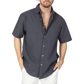 COEVALS CLUB Men's Casual Linen Cotton Button Down Spread Collar Short Sleeve Summer Beach Shirts