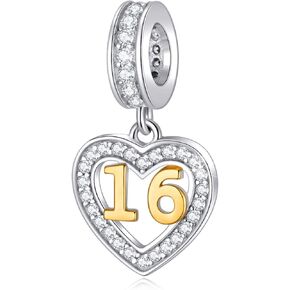 EMOSTAR 10 to 20 21 22 23 24 25 28 30 33 35 40 45 50 55 60 65 70 75 80 Birthday Charms fit European Anniversary Bracelet Necklace, Dangle 18K Golden Number Heart Pendant with CZ, for Women/Men