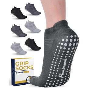 Pembrook Grip Socks for Women and Men - 6 Pairs Barre Socks with Grips for Women | Non Skid Socks Womens