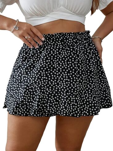 MakeMeChic Women's Plus Size Ditsy Floral Paperbag Skort Skirt Ruffle Trim Wrap Shorts in Saudi Arabia