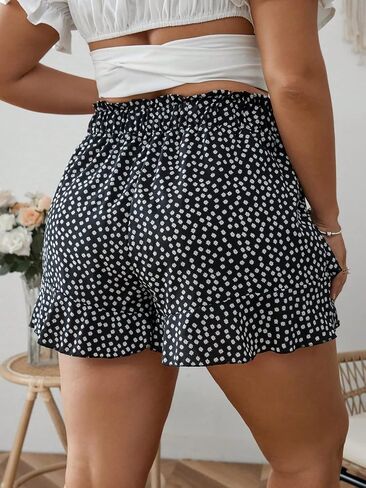 MakeMeChic Women's Plus Size Ditsy Floral Paperbag Skort Skirt Ruffle Trim Wrap Shorts in Saudi Arabia