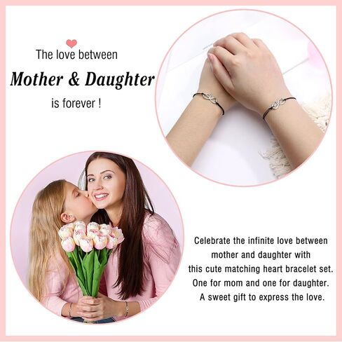 UNGENT THEM Mother Daughter Mommy and Me Heart Wish Bracelets, Birthday Christmas Present for Mom and Daughter in Saudi Arabia