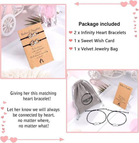 UNGENT THEM Mother Daughter Mommy and Me Heart Wish Bracelets, Birthday Christmas Present for Mom and Daughter in Saudi Arabia