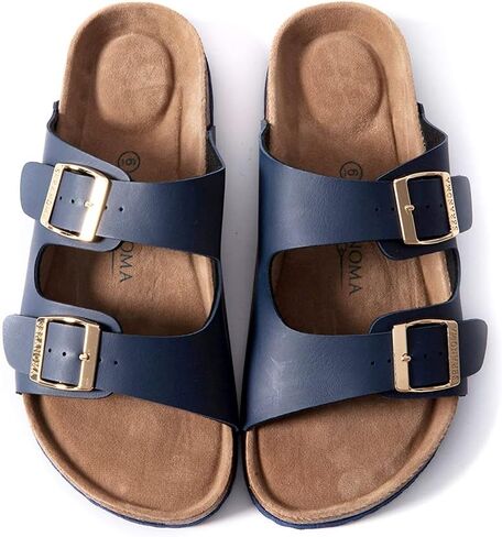 Seranoma Slide Sandals for Women - Comfortable Slip On Cork Footbed Sandals with Adjustable Buckles - Ladies Slip-Resistant Platform Summer Flat Sandals for Beach, Home, Indoor and Outdoor Use in Saudi Arabia
