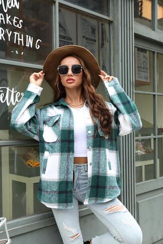 قميص نسائي من BOUTIKOME منقوش بأزرار سفلية وأكمام طويلة معطف خريف وشتاء من الفلانيل وقمصان فضفاضة in Saudi Arabia