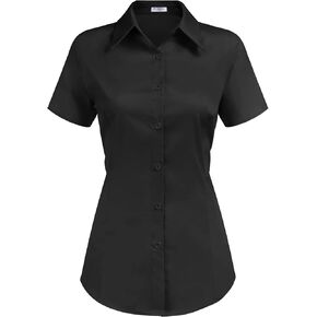 HOTOUCH Women's Basic Button Up Shirt Short Sleeve Stretchy Button Down Collared Shirts Waitress Work Shirt
