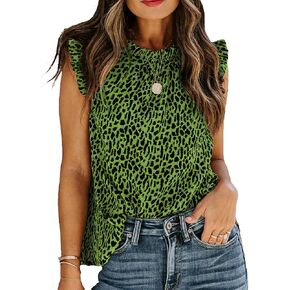 Allimy Women Summer Ruffle Trim Neckline Tank Tops Double Lined Chiifon Blouses in Saudi Arabia