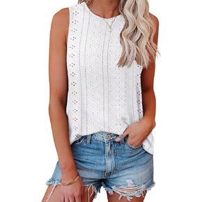 Bliwov Womens Tank Tops Eyelet Embroidery Shirts Summer Sleeveless for Women Casual Loose Fit Scoop Neck Basic Top