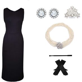 Audrey in a Bag Premium Iconic Holly Black Dress Complete Costume Set in Cotton Inspired by Old Hollywood Movies in Kuwait