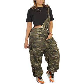 LETSVDO Womens Casual Demin Harem Jumpsuit Plus Size Camo Spaghetti Strap Sleeveless Wide Leg Baggy Overalls Romper Pants