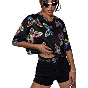 Floerns Women's Casual Reflective Short Sleeve Round Neck Crop Tops T Shirts in Saudi Arabia