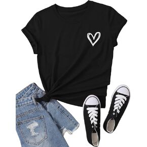 تي شيرت SweatyRocks للسيدات مطبوع عليه قلب صيفي بأكمام قصيرة ومضحك in Kuwait