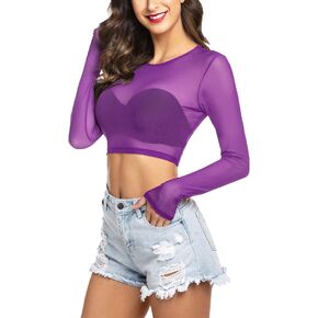 Avidlove Women's Mesh Tops Long Sleeve See Through Tee Shirt Crop Sheer Blouse Sexy Clubwear XS-4XL in Kuwait