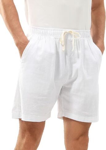 MCEDAR Men’s Linen Blend Shorts Striped Elastic Waist Drawstring 7 Inch Inseam Beach Shorts with Pockets in Saudi Arabia