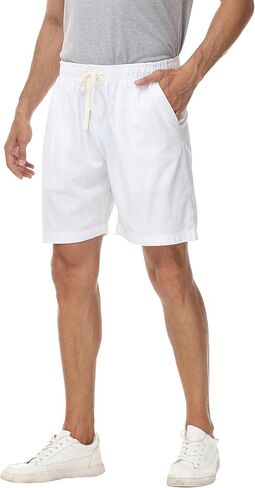 MCEDAR Men’s Linen Blend Shorts Striped Elastic Waist Drawstring 7 Inch Inseam Beach Shorts with Pockets in Saudi Arabia