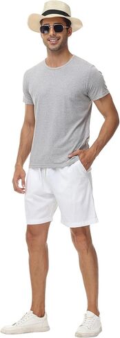 MCEDAR Men’s Linen Blend Shorts Striped Elastic Waist Drawstring 7 Inch Inseam Beach Shorts with Pockets in Saudi Arabia